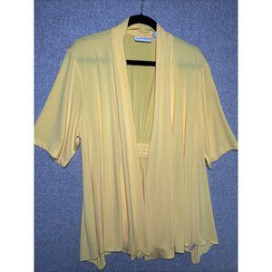 Susan Graver Liquid Knit Open Cardigan Top XL Yellow QVC Stretch Short Sleeve